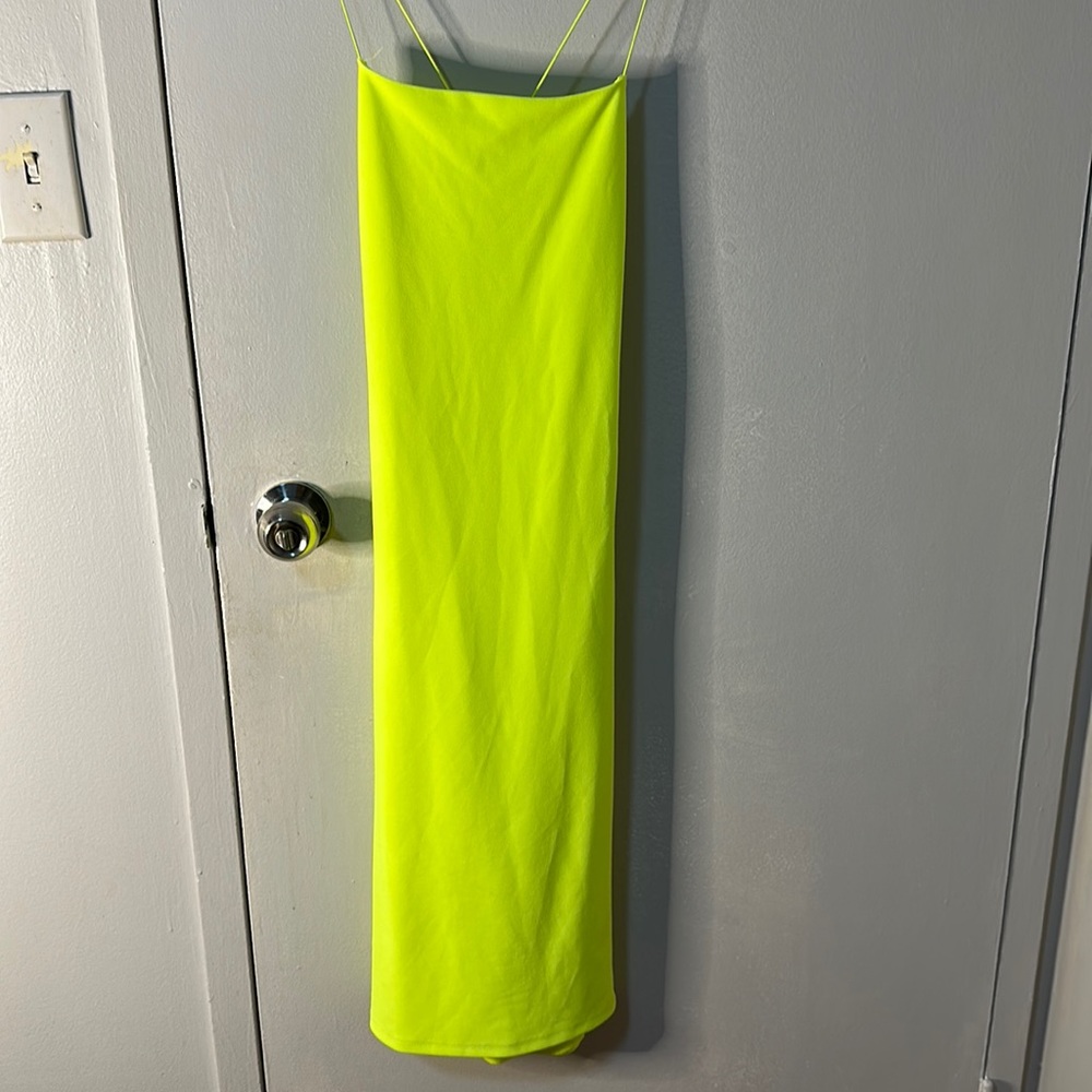 Neon / lime green backless tight fitting club dress